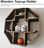 Oriental Tea Cup Holder Stand, Coffee Cup Floating Decorative Shelves, Mug Display Rack for Teahouse, Multi-Cube Curio Cabinet Organizer(Brown,Small) - Image 3