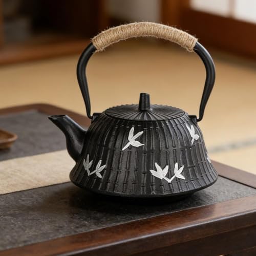 Cast Iron Teapot with Infuser,Japanese Tetsubin Tea Kettle with Bamboo Pattern,Stovetop Safe Boiling Water Kettle,1.2L Fully Enameled Interior Teapot for Loose Tea and Camping - Image 7