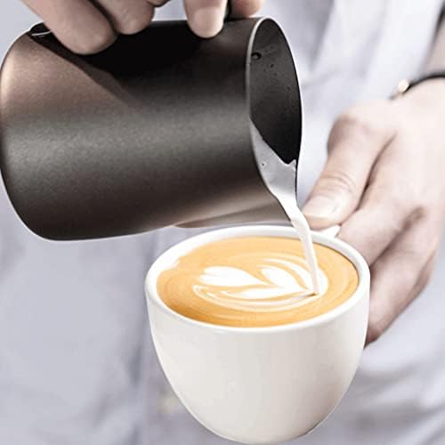 Homemade Stainless Steel Milk Frothing Pitcher Teflon Non-stick Coating Milk Frother Coffee Latte Art Milk Jug Cup Large Capacity Pull flower (Color : Black600ml) - Image 7