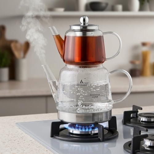 Unique Borosilicate Glass Teapot Set, 1.8L Total Capacity, Drip-Free Spouts - Image 3
