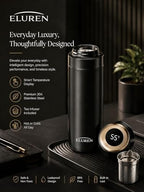 Vacuum Insulated Stainless Steel Thermal Smart Water/Coffee/Tea Tumbler & Flask with Tea Infuser, LED Temperature Display, One-Click Opening, Leak-Proof, Keeps Drinks Hot or Cold for Hrs, Black - Image 4