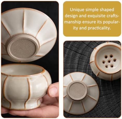 COHEALI Ceramic Tea Strainer with Holder Ru Kiln Porcelain Filter Fine Mesh Infuser for Loose Leaf Tea Brewing Beige - Image 6