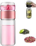 Glass Infuser Tea Cup, 3-in-1 Design with Built-in Filter, Double Layer Insulated Tea Bottle with Lid, Portable Loose Leaf Tea Steeper for Home Travel Office Use by Unknown