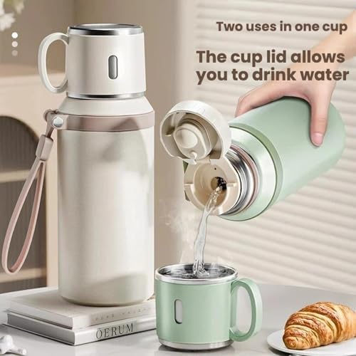 316 Stainless Steel Fitness Sports Vacuum Bottle with handle, Large Capacity Macaron Thermal Mug/14/20/27/37oz (White,14) - Image 2