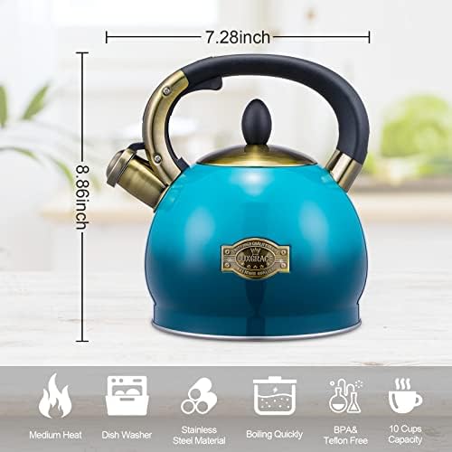 Whistling Tea Kettle Stove Top Teapot, Stainless Steel Teakettle (2.8 QUART, Blue) - Image 7