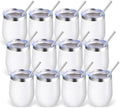 Volhoply 12oz Stainless Steel Wine Tumbler with Lid Bulk 12 Pack,Double Wall Vacuum Stemless Wine Glasses,Reusable Metal Travel Coffe Mug with Straw,Insulated Cups Gifts for Christmas（White,12 Set） by LiveFully%EF%BC%8CDrinkFreely%E2%80%94KeepGoingwithVolhoply%EF%BC%81