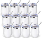 Volhoply 12oz Stainless Steel Wine Tumbler with Lid Bulk 12 Pack,Double Wall Vacuum Stemless Wine Glasses,Reusable Metal Travel Coffe Mug with Straw,Insulated Cups Gifts for Christmas（White,12 Set） by LiveFully%EF%BC%8CDrinkFreely%E2%80%94KeepGoingwithVolhoply%EF%BC%81