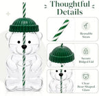 Cute Bear Glass Tumbler with Lid and Straw, 20 oz, Pink - Image 7
