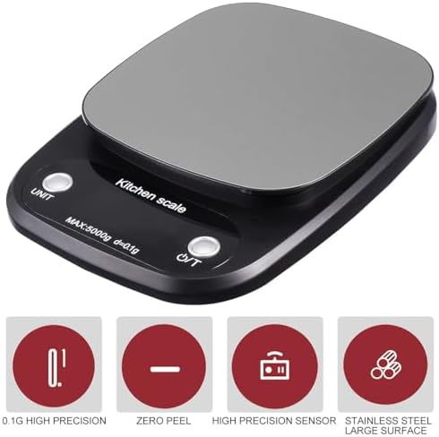 5kg 0.1g Stainless Steel Kitchen Scale with LCD Display Black - Image 7