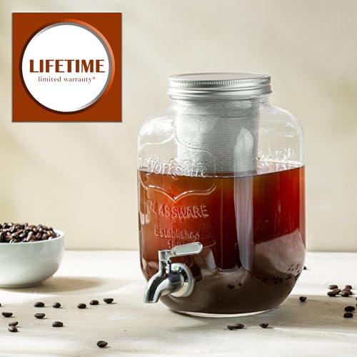 1 Gallon Cold Brew Coffee Maker - 3rd Generation Fine Mesh Filter - Stainless Steel Spigot - Extra Thick Large Glass Mason Jar Drink Dispenser Carafe, Iced Coffee Maker & Sun Tea Pitcher with Infuser. - Image 5