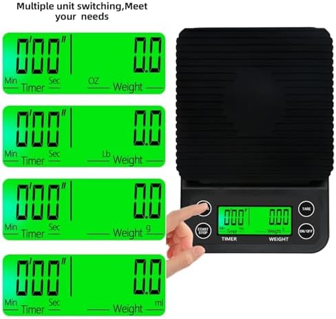 Digital Kitchen Scale Set - 3pcs 3kg/0.1g Luggage Weight Scale & Coffee Scale with Timer, LCD Multi-Function Weighing for Cooking & Handheld Use (Black) - Image 5