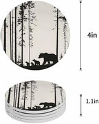 Coasters for Drinks Set of 8 Abstract Bear Family Forest Trees Natural Scenery Silhouette Ceramic Cup Mat, Absorbent Ceramic Stone Coasters with Cork Base for Coffee Cups Table Home Decor 4 Inch - Image 5