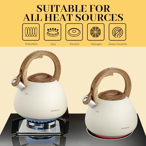 MARSKITOP Tea Kettle, 2.6 Quart Whistling Tea Pot for Stove, Cream White - Image 6