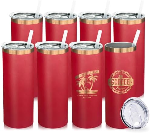 20 oz Skinny Tumblers Bulk with Lids and Straws Bright Red,8 pack by MetalyaTumblers