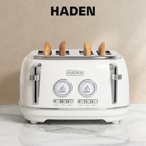 Haden Dorset 4 Slice Wide Slot Stainless Steel Toaster, Ivory & Chrome - Image 6