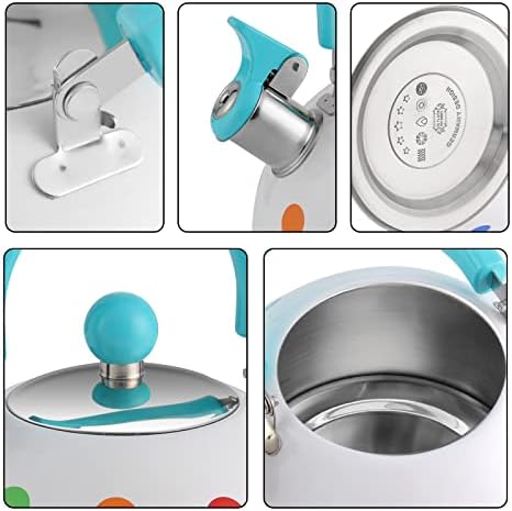 SHANGZHER Cute Polka Dots Tea Kettles Stovetop Stainless Steel Whistling Kettle Tea Pots for Stove Top 2.6 Quart / 2.5 Liter Blue - Image 2