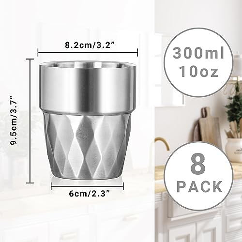 Metal Glasses, 10 oz Insulated Tumbler, 8 Pack Double Wall Unbreakable Stackable Insulated Stainless Steel Cups Premium Drinking Water Tumblers for Travel Camping Home Outdoor - Image 2