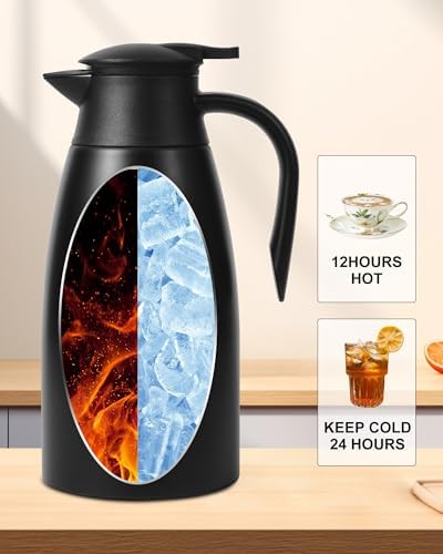 70Oz Thermal Coffee Carafe for keeping hot, Airpot Insulated Carafe Stainless Steel Thermal Pot for Coffee, (black+silver) - Image 3