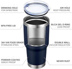 MEWAY 30oz Insulated Tumbler With Lids and Straws,Stainless Steel Double Vacuum Coffee Tumbler Cup, Brush, Durable Powder Coated Coffee Cup for Cold & Hot Drinks(Navy,8 PACK) - Image 4