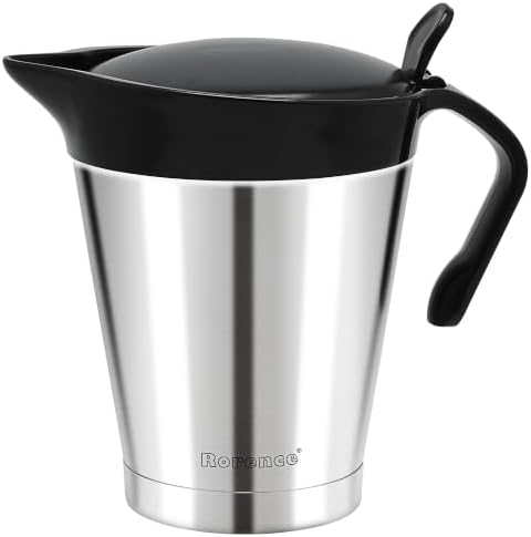 32oz Stainless Steel Gravy Boat Sauce Jug with Hinged Lid by Rorence