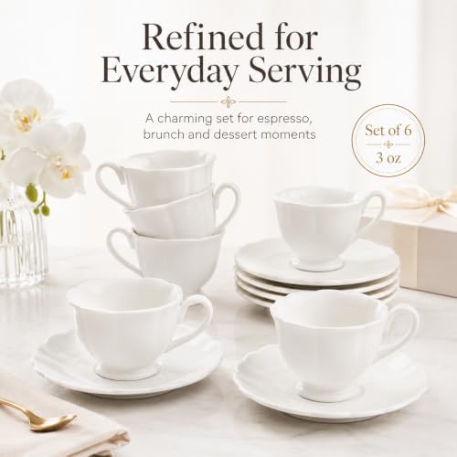 Espresso Cups and Saucers Set of 6, 3 oz White Orchid - Image 7