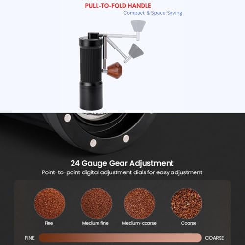 Manual Coffee Grinder – 7 Star Stainless Steel Burr, 36 Adjustable Grind Settings, Foldable Hand Crank, Portable Manual Espresso & Burr Coffee Grinder, Non-Slip Grip, 30g Capacity- Black - Image 6
