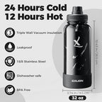 lexlion Tea Infuser Water Bottle 32 Oz – Triple Wall Insulated Stainless Steel, Loose Leaf & Fruit Strainer, 3 Leakproof Lids, BPA-Free Silicone Sleeve, Reusable Thermal Mug - Image 2