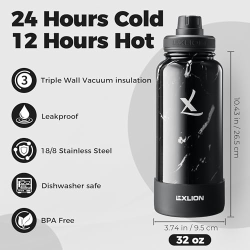 lexlion Tea Infuser Water Bottle 32 Oz – Triple Wall Insulated Stainless Steel, Loose Leaf & Fruit Strainer, 3 Leakproof Lids, BPA-Free Silicone Sleeve, Reusable Thermal Mug - Image 2