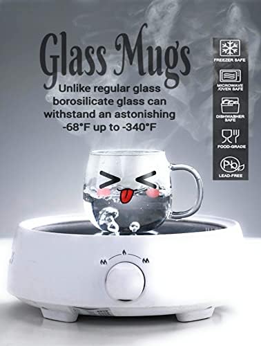 Glass Coffee Mugs Set Of 4 (200ml) Espresso Glass Cups Perfect For Milk, Latte, Tea, Cappuccino (Cute Cups) - Image 2