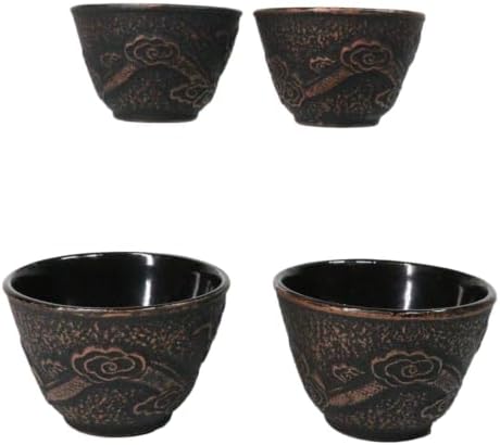 Ebros Gift Pack Of 4 Japanese Traditional Tetsubin Style Textured Surface Cast Iron Tea Cups Teacups Drinkware Tea Service Far East Decorative Accent (Bronze Oriental Dragon) - Image 5