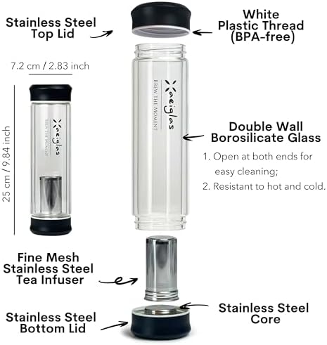 Tea Tumbler with Infuser - Double Wall Glass Travel Mug with Stainless Steel Filter - Tea Infuser Bottle for Loose Leaf Infusions and Fruit Infused Water (Classic) - Image 4
