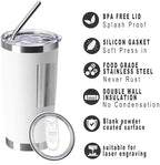 20oz insulted tumblers stainless steel cup Tumbler Bulk with push Lid, and metal straw powder coated coffee cup for cold and hot drinking (12, white) - Image 3