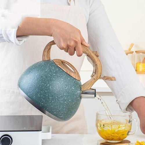 Tea Kettle Whistling Tea Kettle Stainless Steel Teakettle with Wooden Handle Stovetop Safe Water Boiling Kettle for Home Kitchen 2.8L Stove Top Whistling Tea Kettle - Image 4