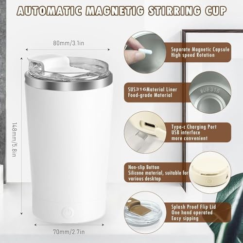 FREE ROCK Self Stirring Mug With Lid Electric High Speed Mixing Cup 400ML Rechargeable Automatic Stirring Coffee Mixer Cup(Color:White) - Image 2