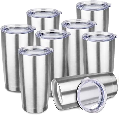 StarSpeed 8 Pack 20oz Stainless Steel Travel Coffee Tumbler,Silver by StarSpeed
