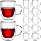 Gerrii Espresso Cups Double Walled Espresso Shot Glass with Handle Cups Insulated Clear Small Shot Glasses for Cappuccino Latte Hot Beverage(5.4 oz,Flat Bottom,12 Pcs) by Gerrii