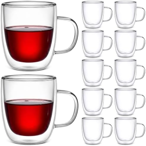 Gerrii Espresso Cups Double Walled Espresso Shot Glass with Handle Cups Insulated Clear Small Shot Glasses for Cappuccino Latte Hot Beverage(5.4 oz,Flat Bottom,12 Pcs) by Gerrii