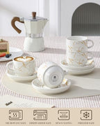 MALACASA 4 OZ Porcelain Espresso Cups with Saucers and Metal Stand Set of 4, Stackable Cappuccino Cups, Marble White Expresso Shots Cup Set for Coffee Drinks, Latte, Tea - Image 4