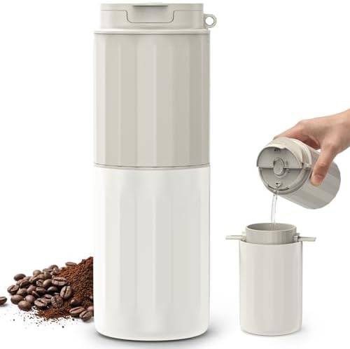 Portable Electric Burr Coffee Grinder - Grind While Charging - Insulated Mug and Pour Over for Travel, Cordless/Rechargeable Coffee Bean Grinders for Travel,Camping, Car-White by COWSAR