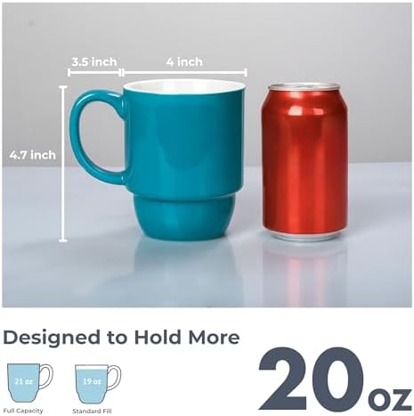 Stackable Porcelain Coffee Mug Set of 4 – 20oz Jumbo Capacity, Space-Saving Ceramic Mugs with Large Handle for Kitchen & Coffee Bar, Microwave & Dishwasher Safe Modern Home Gift - Image 4