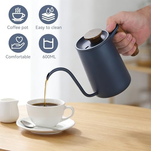 Gooseneck Pour Over Kettle, 600ml/20oz Coffee Kettle, 304 Stainless Steel Hand Drip Coffee Tea Pot with Long Narrow Spout for Home Brewing Coffee (Blue) - Image 6