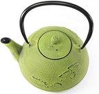 Japanese Antique 24 fl oz Green Ginkgo Leaf Cast Iron Teapot Tetsubin with Infuser - Image 4