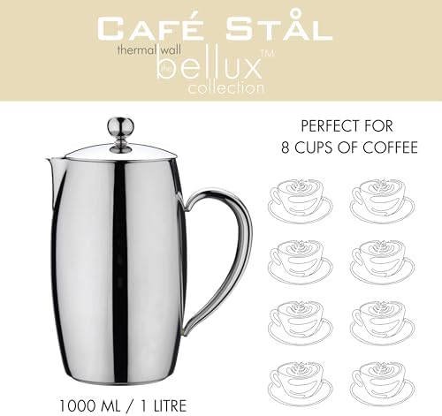 Bellux Thermal Wall Collection Premium 8-Cup (930ml) Cafetière, Hollow Handles, Drip-Free Spout, 18/10 Stainless Steel, Mirror Polished Finish - Image 6