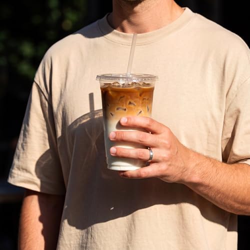 VITEVER [100 Sets - 24oz] Plastic Cups with Lids and Straws, Disposable Cups for Iced Coffee, Smoothie, Milkshake, Cold Drinks - Clear - Image 5