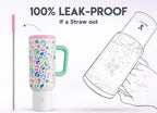 Meoky 50 oz Tumbler with Handle, Tumbler with Lid and Straw, Insulated Stainless Steel Travel Mug, 100% Leak-proof, Keeps Cold for 36 Hours or Hot for 12 Hours (Leopard) - Image 3