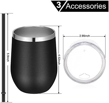VEGOND Wine Tumblers Bulk 6 Pack, 12oz Stainless Steel Stemless Wine Glass with Lids and Straws, Double Wall Vacuum Insulated Tumbler Cup, Coffee Mug for Cold Hot Drinks - Image 6