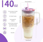40oz Frosted Plastic Tumbler with Handle and Straw Lid, Reusable Large Iced Coffee Cup Travel Mug for Cold Drinks, Clear Acrylic Tumbler Cup for Smoothies, Tea, Juice, Office & Outdoor Use - Purple - Image 2