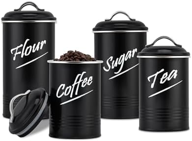 Hillbond Kitchen Canisters Sets for Countertop-Set of 4, Black by Hillbond