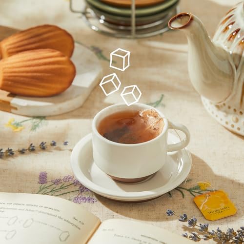 Sweese 2.5 Ounce Espresso Cups Set of 4, Porcelain Stackable Coffee Cups with Saucers and Metal Stand, Earthy Spectrum - Image 4