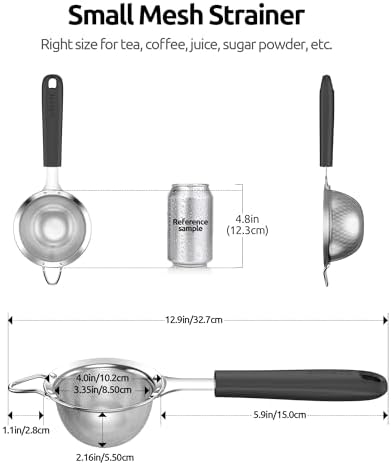 U-Taste 18/8 Stainless Steel 3.35in Medium Fine Mesh Strainer and 12.6in Stainless Steel Danish Dough Whisk (Black) - Image 2